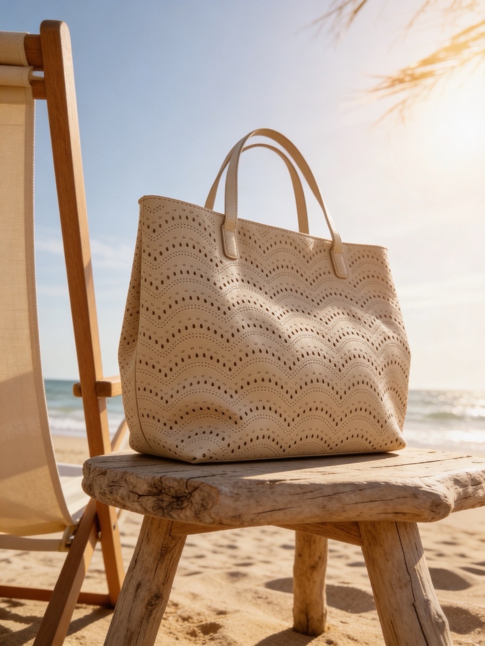 LC Lauren Conrad Beige Laser-Cut Wave Tote